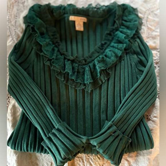 EVIE Tops - Vintage Teal Ruffled Long Sleeve Top 55% Silk